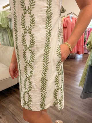Sage Botanical Beauty Embroidered Halter Neck Mini Dress