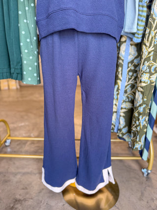 Mia Navy/Cream Cloudy Knit Rounded S/S Top & Pants Set