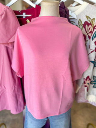 Pink Simple & Sweet Mock Neck Top