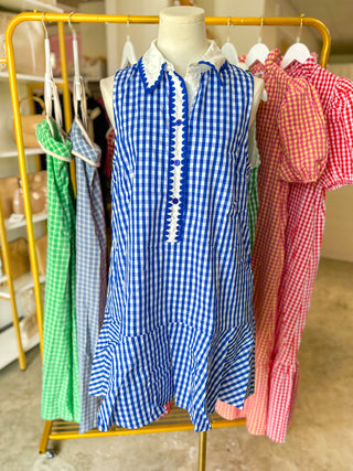 Blue East Coast Gingham Collared Mini Dress