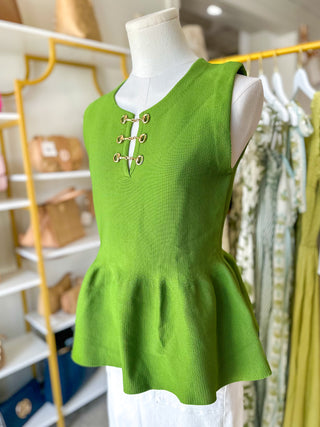 Olive Gold Link Elegance Peplum Top