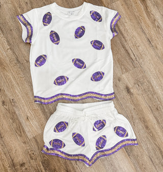 Purple & Gold Sparkle Football Game Day Short Set