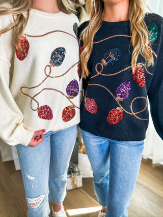 Light Up Christmas Night Black Cozy Sequin Sweater