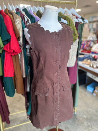 Brown Sweet Detail Scallop Trim Mini Dress