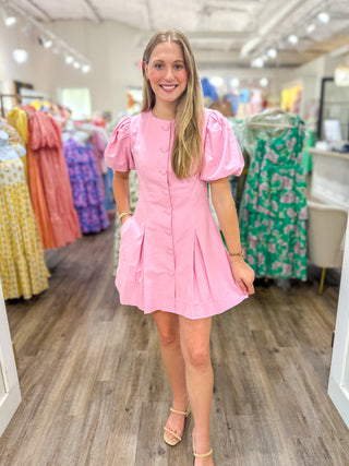 The Lovely in Pink Button Mini Dress