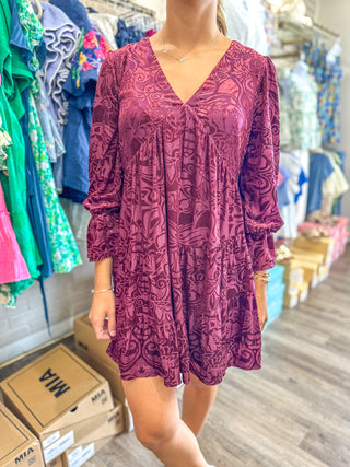 Wine Very Velvet Printed Dress