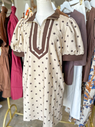 Light Taupe Polka Dot Charm Mini Dress