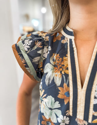 Charcoal Wildflower Waltz Flutter Sleeve Top