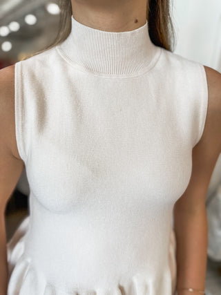 The Vivian French Vanilla Knit Peplum Sweater Top