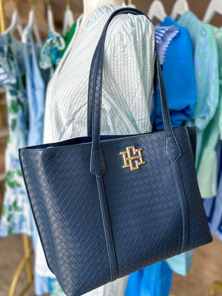 Woven Navy Heath Tote Bag | Caroline Hill