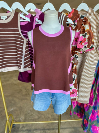 Strawberry & Mocha Collins Colorblock Knit Tank