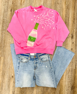 Hot Pink Sequin Champagne Spray Super Soft Sweatshirt