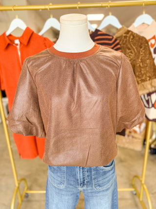 Brown Modern Faux Leather Blouse