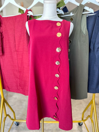 Burgundy Oh So Lovely Scallop Button Mini Dress