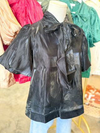 Black Scarlett Satin Bow Top