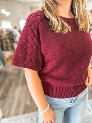 Burgundy Braided Charm Knit Top