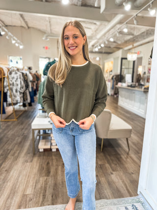 Olive/Cream Everyday Edge Sweater