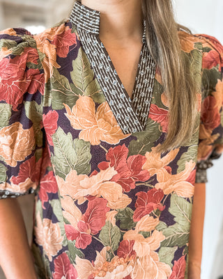 Botanical Mosaic Puff Sleeve Top