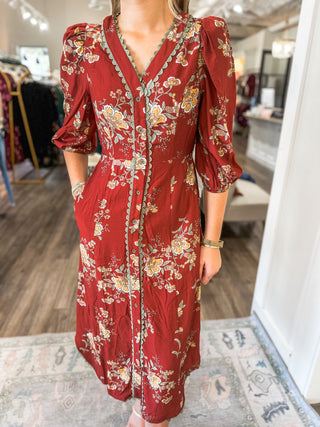 Brick Willow Breeze Midi Dress