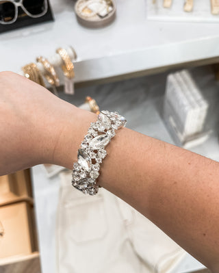 1/2 Inch Crystal/Silver Leaf Stretch Bangle