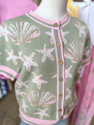 Sage Salty Coast Button-Up Sweater Top