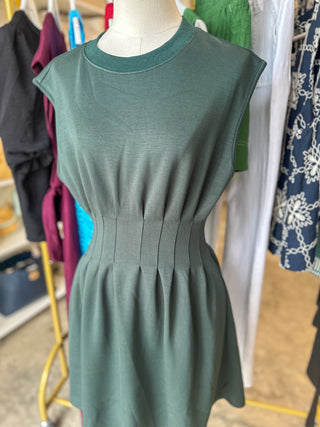 Forest Green Weekend Win Pleated Mini Dress
