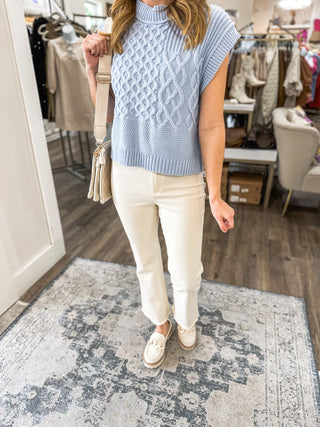 Light Blue Siana Cable Knit Sleeveless Sweater Top