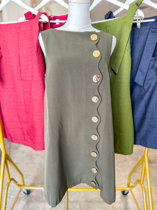Olive Oh So Lovely Scallop Button Mini Dress
