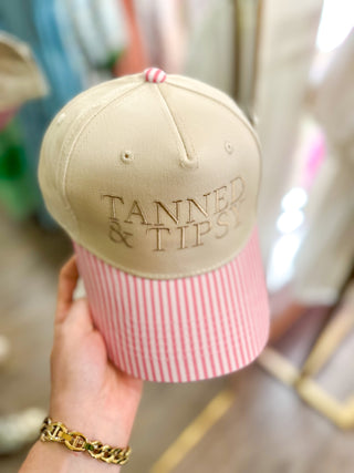 Tanned & Tipsy Light Pink and Pink Stripe Trucker Hat