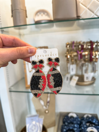 Seed Beed Red & Black Football Earrings