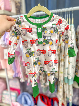 Green & Red Tractors When on The Farm Zippie Pajamas