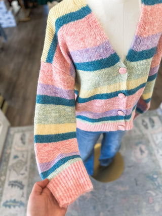 Pink Combo Pastel Striped Caradiagn Sweater