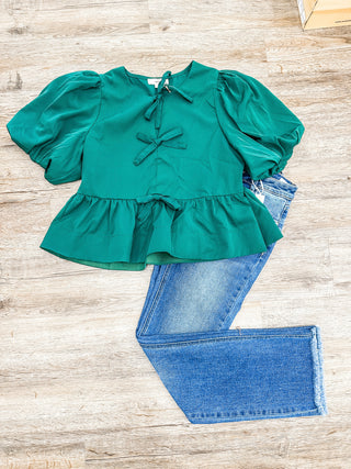 Hunter Green A Royal Holiday Bow Front Top