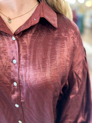 Burgundy Ever So Chic Collar Neck Button Down Long Sleeve Blouse