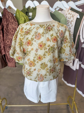 Taupe Vintage Floral Embroidered Top