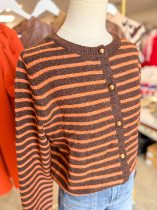 Brown & Pumpkin Stripe Essential Cardigan