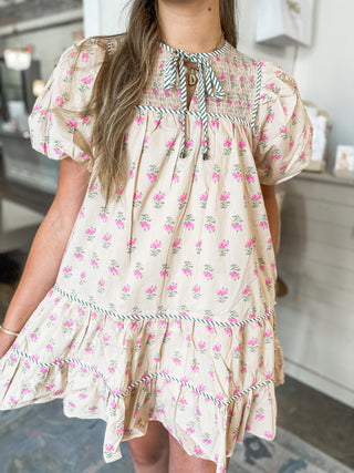 The Ecru Rosebud Ruffle Tiered Mini Dress