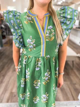 Green Tuscan Bloom Midi Dress