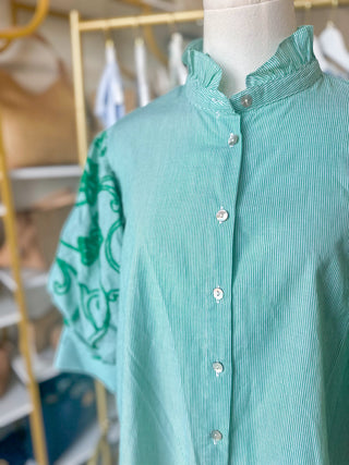 Green Fresh Bloom Embroidered Blouse