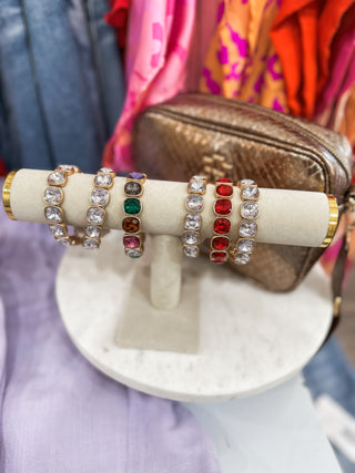 Clear & Gold Squared Crystal Stretch Bracelet