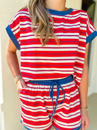 Americana Striped Lounge Short Set