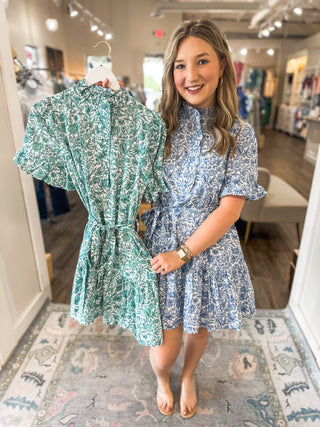 Deep Green Colette Feminine Ruffle Collar & Sleeves Mini Dress