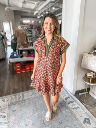 Autumn Mosaic Collared Mini Dress