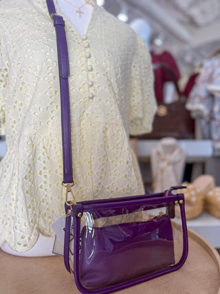 Purple Jessica Stadium Clear Crossbody Bag w/ Chain Accent
