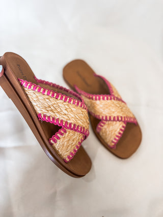 Fuchsia Caliso Criss Cross Raffia Sandal-Pierre Dumas