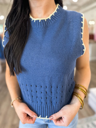 Navy & Yellow Playful Trim Sweater Vest