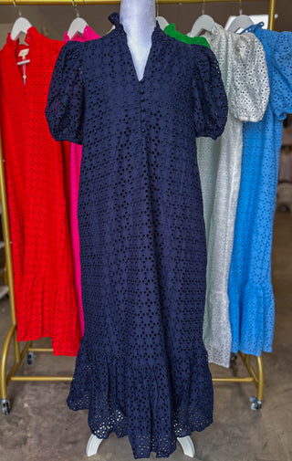 Navy Sweet Eyelet Moments Midi Dress