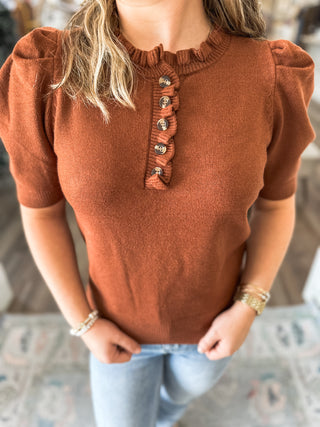 Cinnamon Feminine Edge Puff Sleeve Sweater
