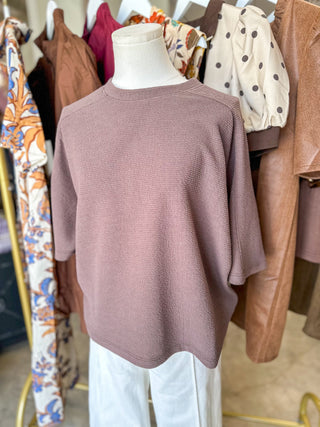 Brown Cloudy Knit 3/4 Sleeve Top