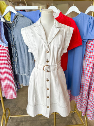 The Off White Buttoned Up Beauty Mini Dress